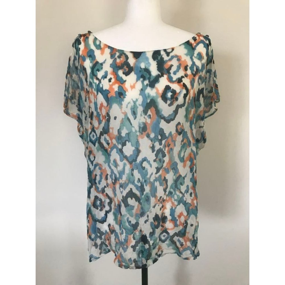 TOMMY BAHAMA 100% Silk Split Sleeve Blouse Womens Size XL Semi Sheer Flowy